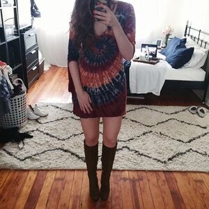 Lucky Brand Tie-Dye Mini Dress - Blue, Orange, Red